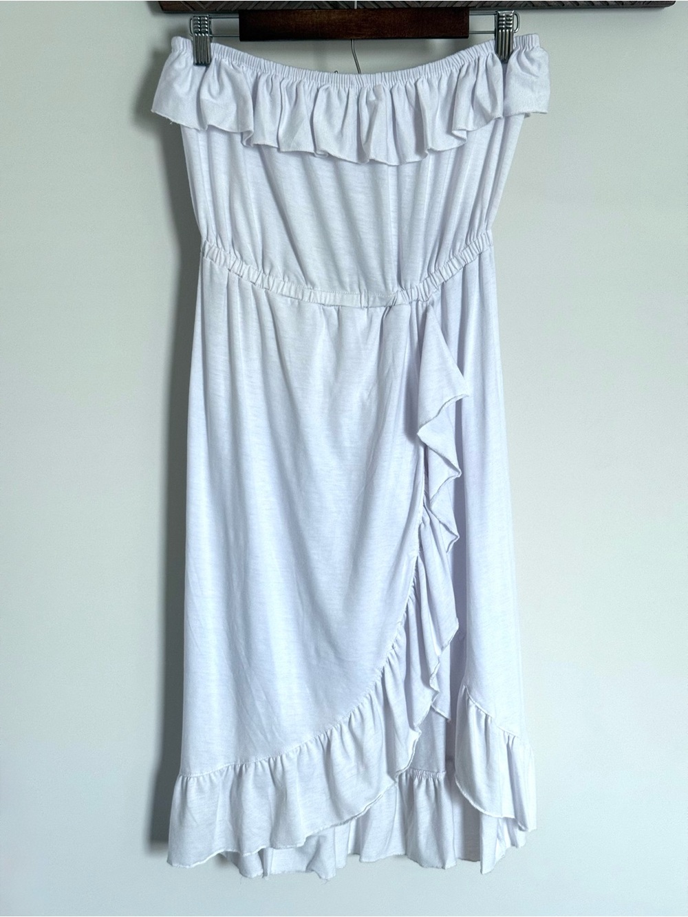 NWT Sun Beam White Strapless Ruffle Dress Swim Cover Medium